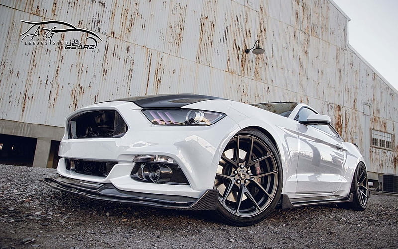 Ford Mustang S550, supercars, 2016 cars, tuning, abandoned factory, white Mustang, HD wallpaper