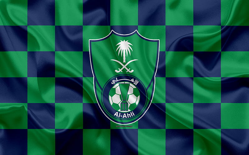 Al-Ahli Saudi FC logo, creative art, green blue checkered flag, Saudi football club, Saudi Professional League, silk texture, Jeddah, Saudi Arabia, football, HD wallpaper