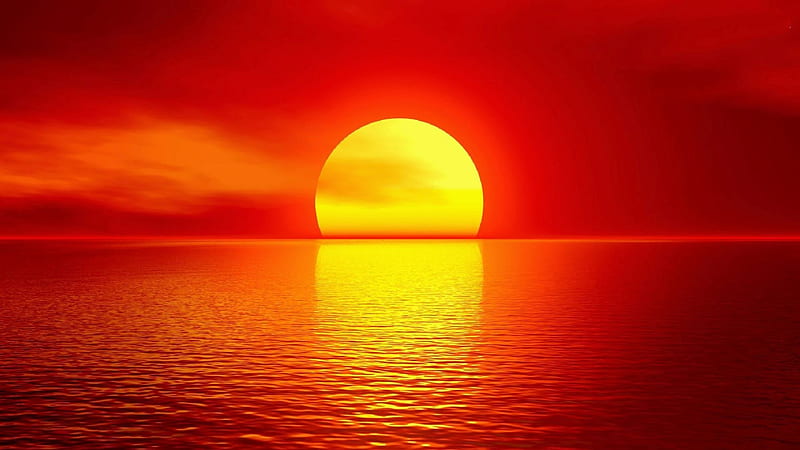 Sea on fire at sunset, sun, yellow, sunset, clouds, nice, gold, 3D and CG, reflection, sunbeam, , ocean, golden, sky, abstract, fire, water, cool, awesome, sunshine, red, 1920x1080, renderized, panoramic view, bonito, sea, graphy, sun rays, mirror, amazing, reflex, view, range, HD wallpaper