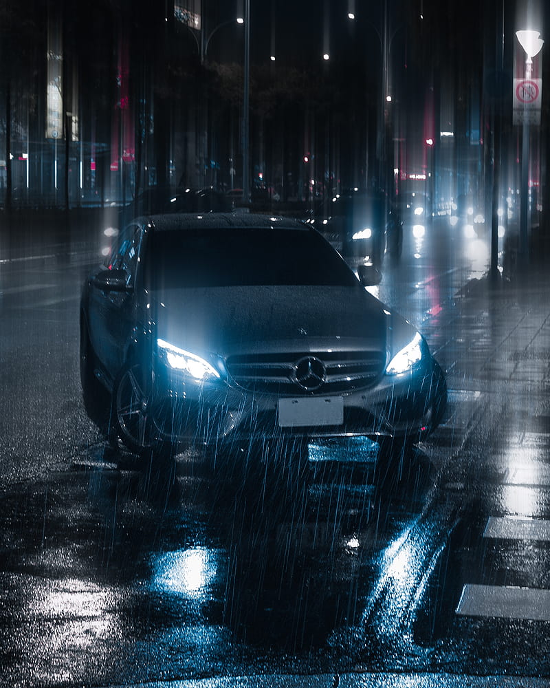 car, night, rain, light, street, HD phone wallpaper
