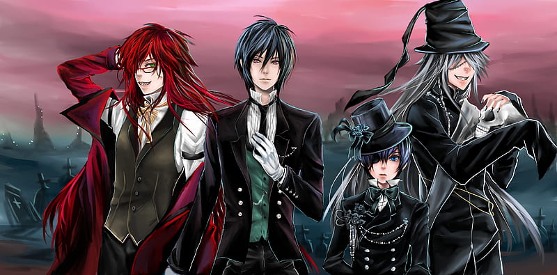 Anime, Black Butler, Ciel Phantomhive, Grell Sutcliff, Kuroshitsuji, Sebastian Michaelis, Undertaker (Black Butler), HD wallpaper
