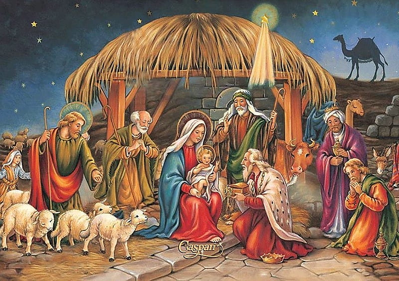 Christ is with us!!!!, nativity, christmas, wiseman, christ, sheep, jesus, virgin, godpel, adoration, HD wallpaper