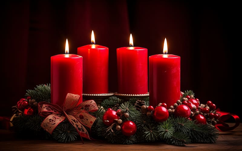 The Fourth Advent, Advent, fourth, AI art, red, balls, candles, HD wallpaper