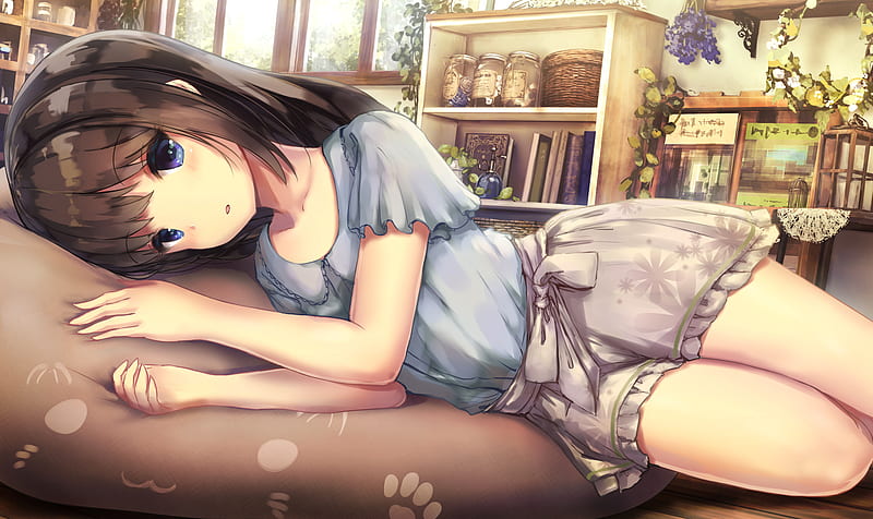 Cute Anime Girl Laying Down, anime, HD wallpaper