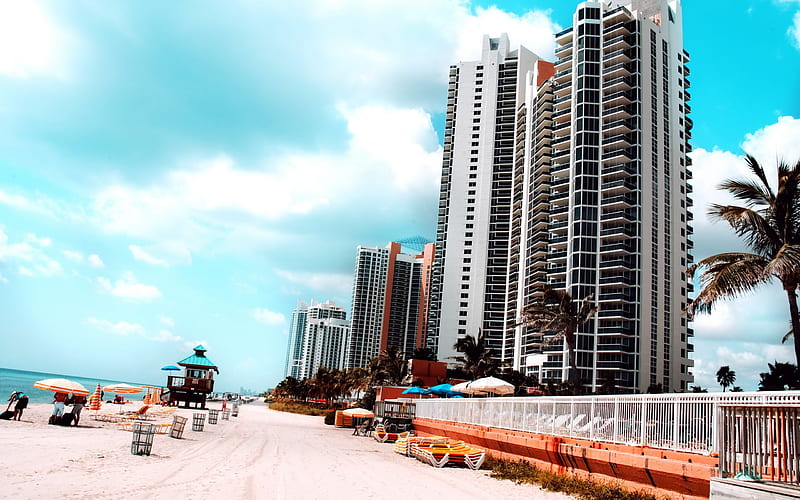 Highrise, building, beach, graphy, scenic, people, clouds, sky, HD wallpaper
