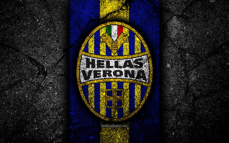 Hellas Verona FC, logo, Serie B, football, black stone, Italian football club, soccer, emblem, Hellas Verona, asphalt texture, Italy, FC Hellas Verona, HD wallpaper