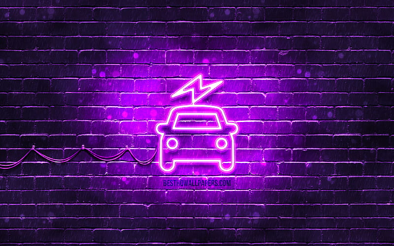 Electric Car neon icon violet background, neon symbols, Electric Car, neon icons, Electric Car sign, transport signs, Electric Car icon, transport icons, HD wallpaper