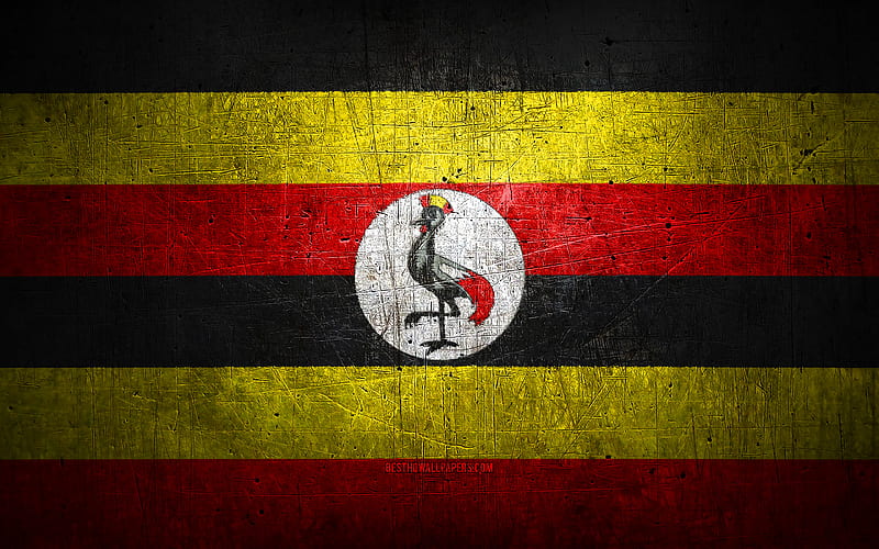Ugandan metal flag, grunge art, African countries, Day of Uganda, national symbols, Uganda flag, metal flags, Flag of Uganda, Africa, Ugandan flag, Uganda, HD wallpaper