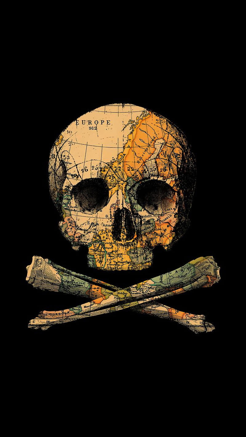 SKULL, android, black, hipster, ios, map, pattern, stoche, HD phone wallpaper