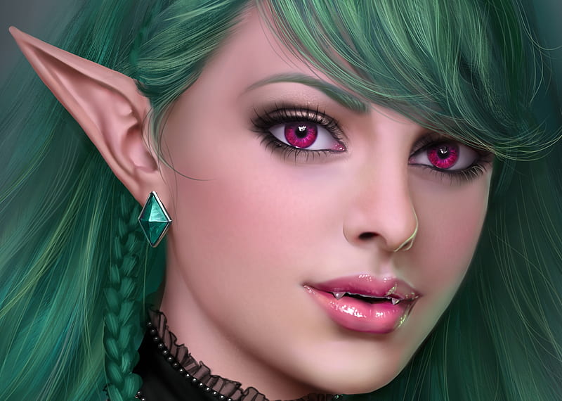 Evelyn Fantasy Luminos Girl Vampire Face Pink Drewdiddy1996 Green Amethyst Eyes Hd 3888