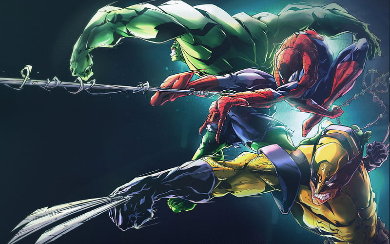 Hulk, Wolverine, Spider-Man, superheroes, Marvel Comics, HD wallpaper