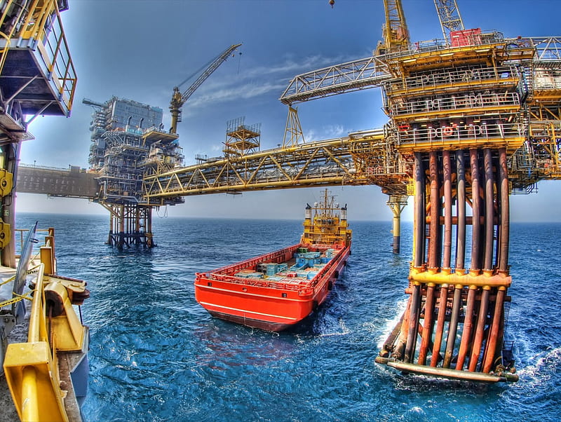 Oil rig, rig, see, oil, petrol, energy, modern, boat, big, HD wallpaper