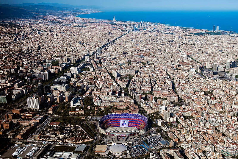 Camp Nou, barcelona, city, fc barcelona, view, HD wallpaper