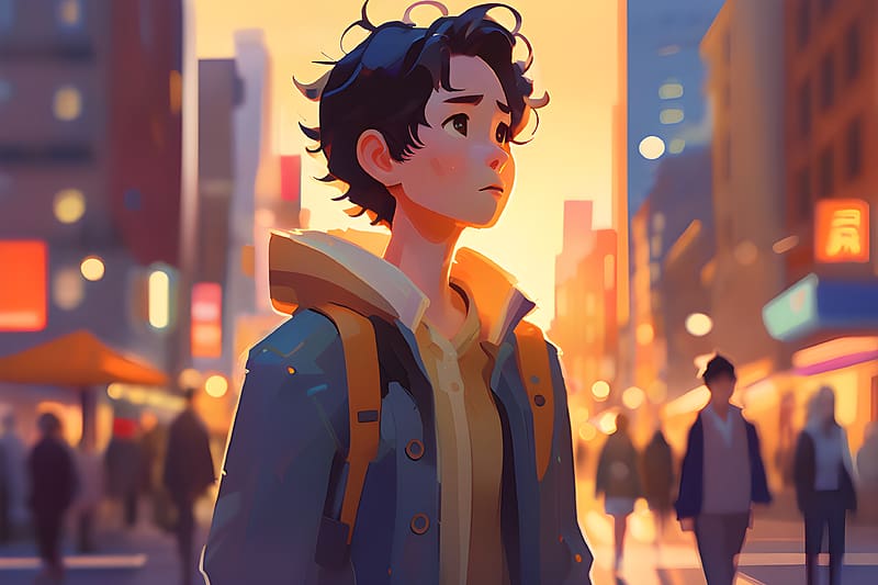 Alone Boy Exploring City AI Art, HD wallpaper
