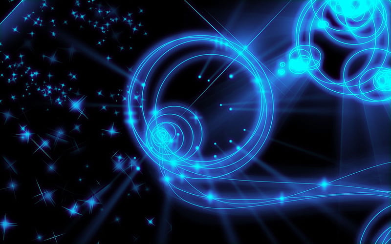 Computer, drawing, circle, abstract, , , background. Neon light , Dark blue , Background, HD wallpaper