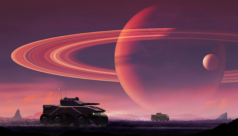 Sci Fi, Vehicle, Exploration, Landscape, Planet, Planetary Ring, HD wallpaper