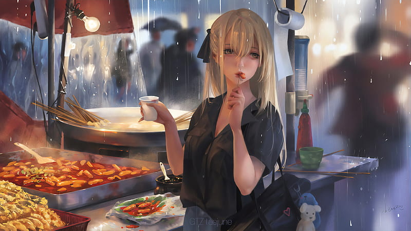 Anime Girl Eating Street Food, anime-girl, anime, artist, artwork, digital- art, HD wallpaper | Peakpx