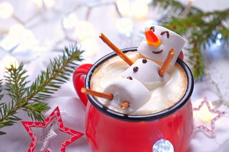 With Love , cute, holidays, marshmallow, snowman, chrsitmas, hot chocolate, HD wallpaper