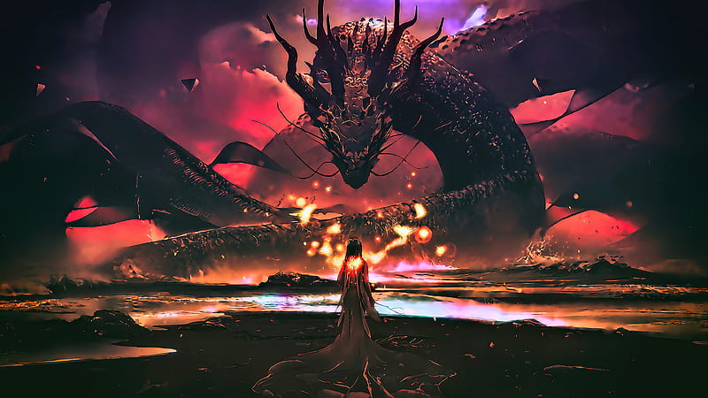 Dragon Master Warrior Girl, dragon, artist, artwork, digital-art, HD wallpaper