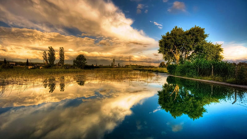 Reflection Of Spring Lake, Water, Nature, River, Reflection, Trees