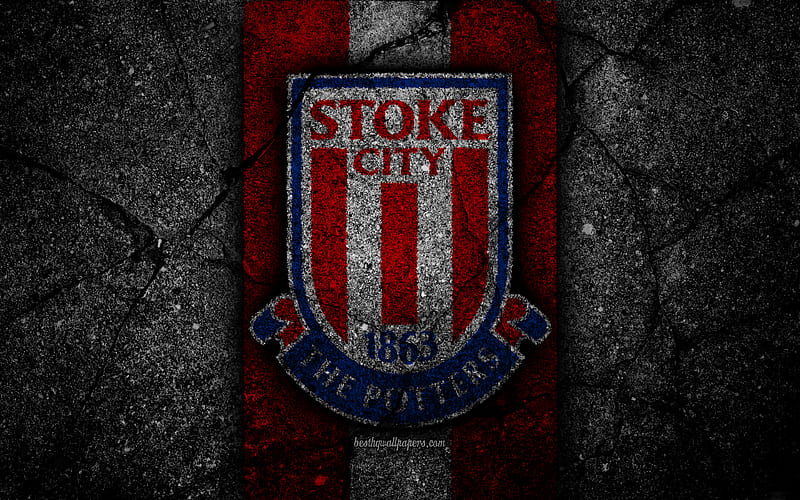 Stoke City FC logo, Premier League, grunge, England, asphalt texture, Stoke City, black stone, soccer, football, FC Stoke City, HD wallpaper