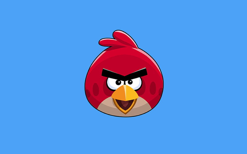 Red minimal, protagonist, Angry Birds, blue background, HD wallpaper