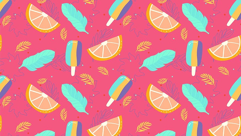 Pattern, slice, summer, feather, pink, texture, vara, blue, orange, ice cream, HD wallpaper