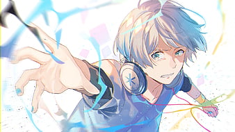 Anime boy, gray hair, headphones, worried expression, Anime, HD wallpaper |  Peakpx