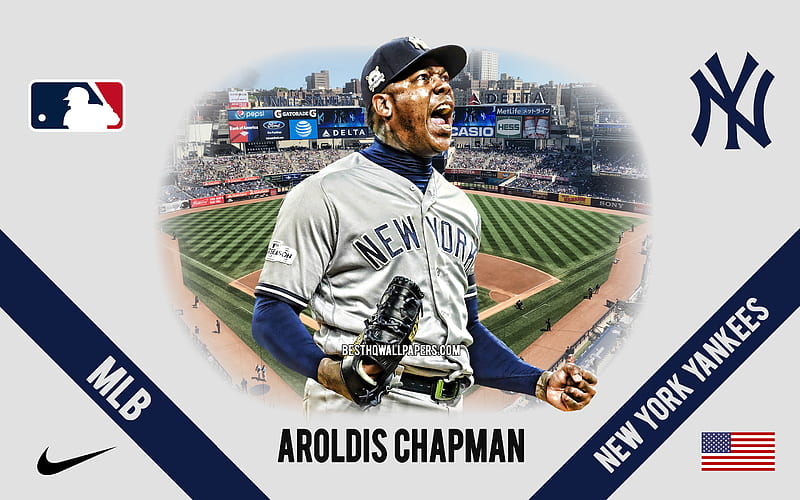 Aroldis Chapman, New York Yankees, American Baseball Player, MLB, portrait, USA, baseball, Yankee Stadium, New York Yankees logo, Major League Baseball, HD wallpaper