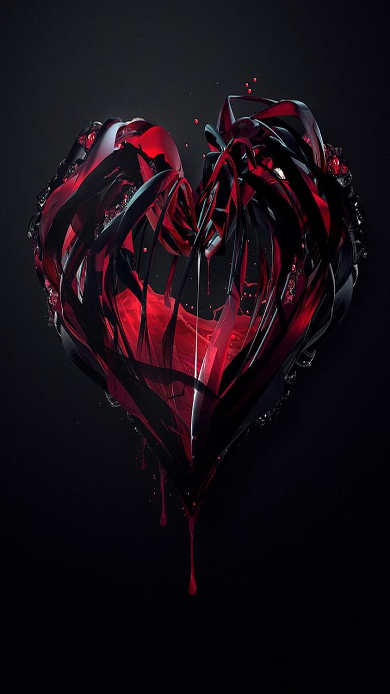 3d red heart black background