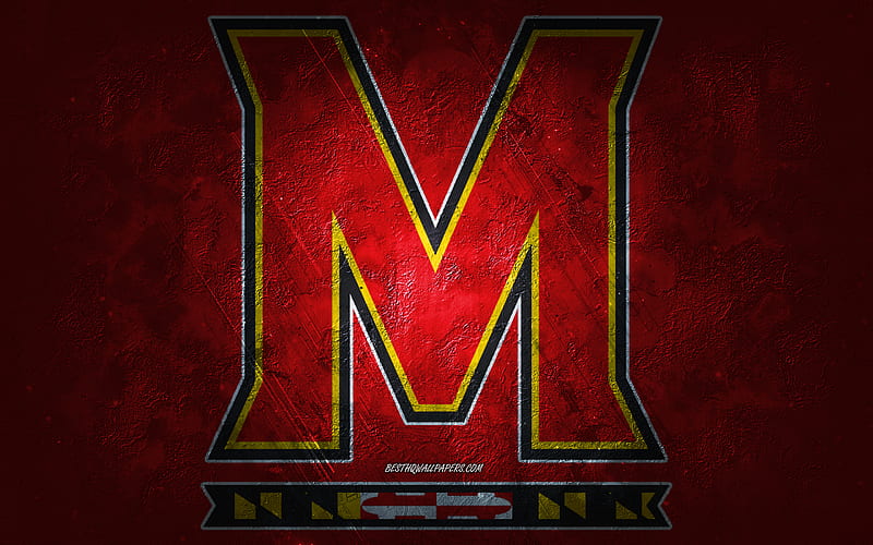Maryland Terrapins, American football team, red background, Maryland Terrapins logo, grunge art, NCAA, American football, USA, Maryland Terrapins emblem, HD wallpaper