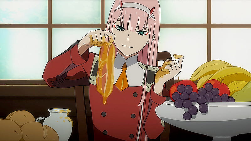 Darling In The FranXX Zero Two Hiro Zero Two Going To Eat Fruits With Back Of Window Anime, HD wallpaper