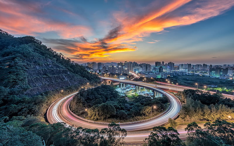 Taipei, sunset, roads, Asia, Taiwan, China, HD wallpaper