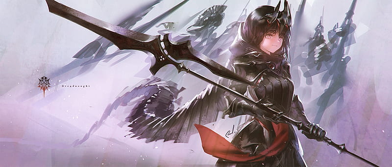 anime girl, armor, spear, Anime, HD wallpaper