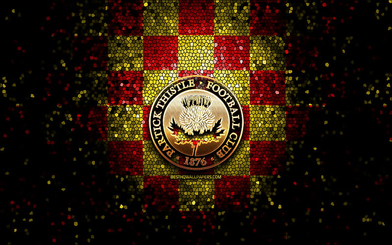 Partick Thistle FC, glitter logo, Scottish Premiership, red yellow checkered background, soccer, scottish football club, Partick Thistle logo, mosaic art, football, FC Partick Thistle, HD wallpaper