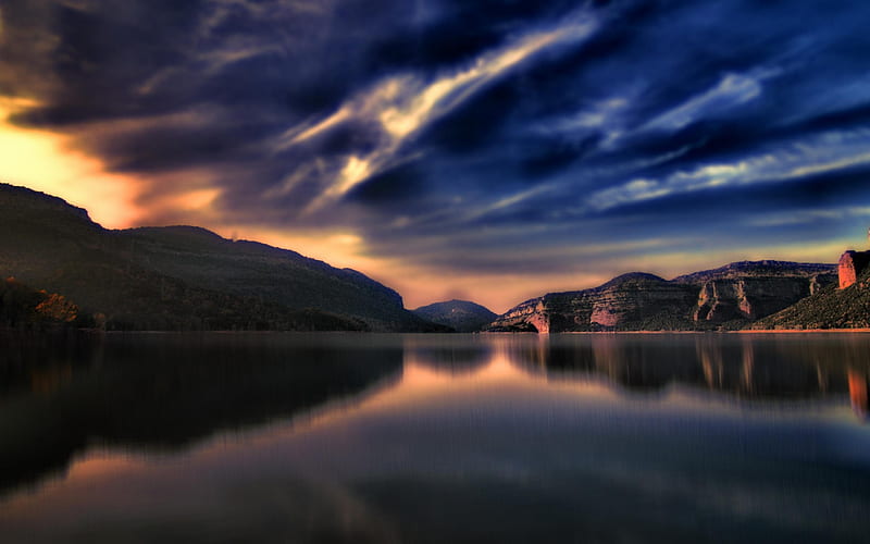 Lake Sunset Spain-Nature Landscape, HD wallpaper