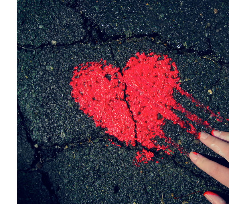 Road Heart, art, asphalt, black, heart, love, meaning, red, road, symbol, tar, HD wallpaper