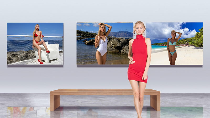 Nancy Ace's Art Gallery, blonde, dress, model, bikini, HD wallpaper
