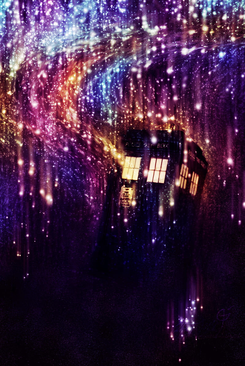 Tardis Regeneration, art, doctor who, paint, purple, sci fi, space, stars, time, HD phone wallpaper