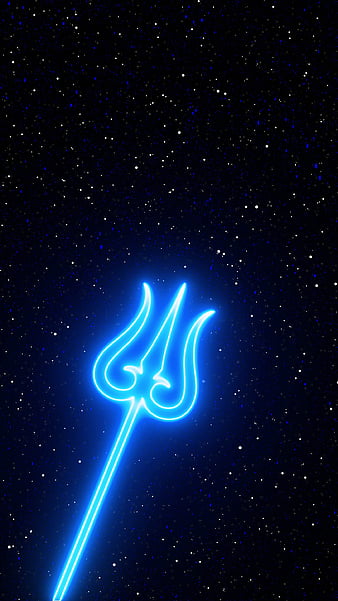 Shiva 3D Neon Trishul, 3d, blue, glow, lord, maha shivratri, mahadev, neon, shiva, shivratri, trishul, HD phone wallpaper