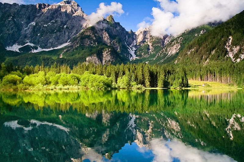 Reflections, rocks, shore, bonito, clouds, mirrored, mountain, nice ...