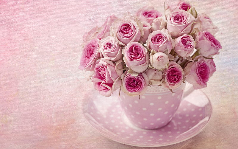 pink roses, bouquet of roses, retro style, vase with flowers, HD wallpaper