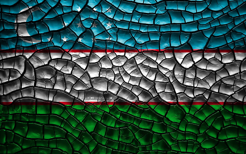Flag of Uzbekistan cracked soil, Asia, Uzbek flag, 3D art, Uzbekistan, Asian countries, national symbols, Uzbekistan 3D flag, HD wallpaper