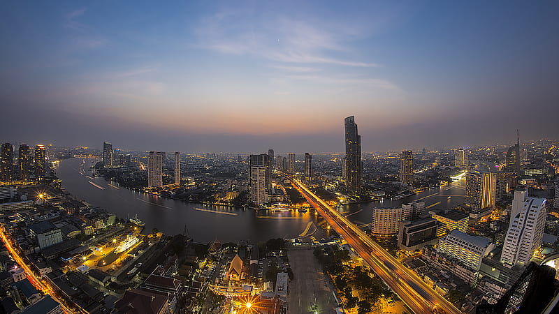 Thailand Cityscape Evening River Sunset Bangkok Travel, HD wallpaper