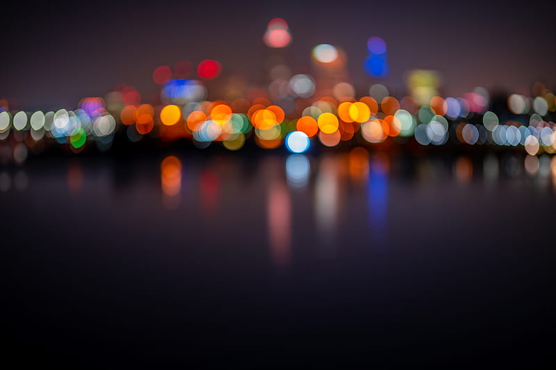 lights, glare, circles, bokeh, blur, city, HD wallpaper