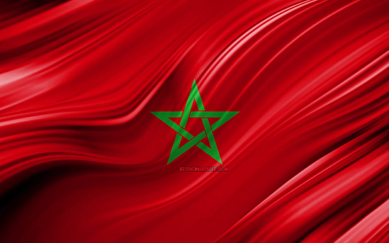 Moroccan flag, African countries, 3D waves, Flag of Morocco, national symbols, Morocco 3D flag, art, Africa, Morocco, HD wallpaper