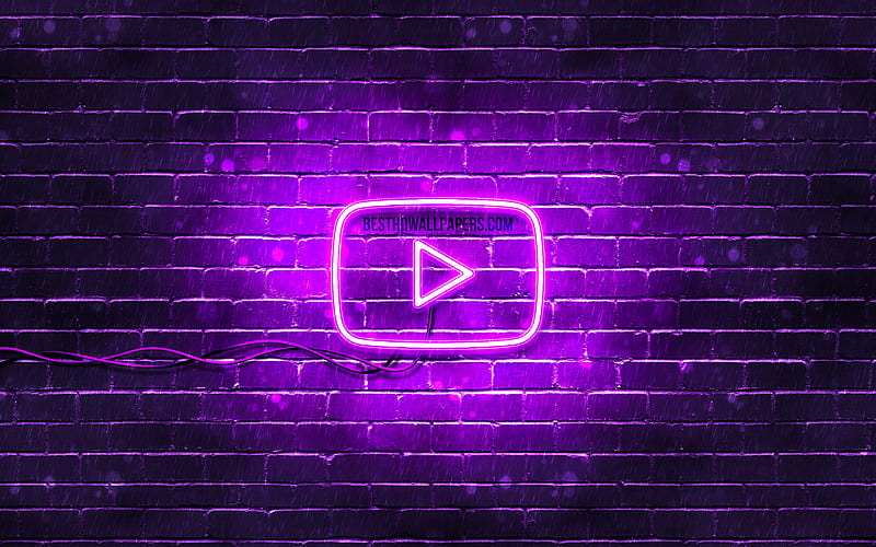Youtube violet logo violet brickwall, Youtube logo, brands, Youtube neon logo, Youtube, HD wallpaper