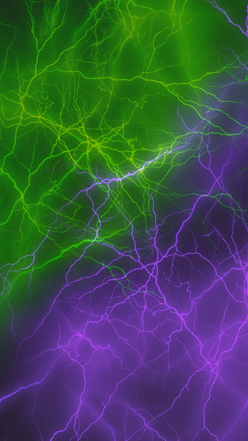Two Energies 03, FMYury, abstract, color, colorful, colors, electric, electro, energy, gradient, green, layers, lightning, lightnings, lines, magic, opposite, power, purple, ultraviolet, violet, HD phone wallpaper
