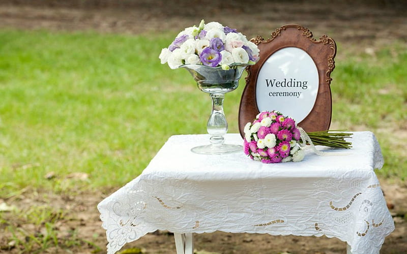 Wedding Ceremony, table, flowers, wedding, frame, HD wallpaper
