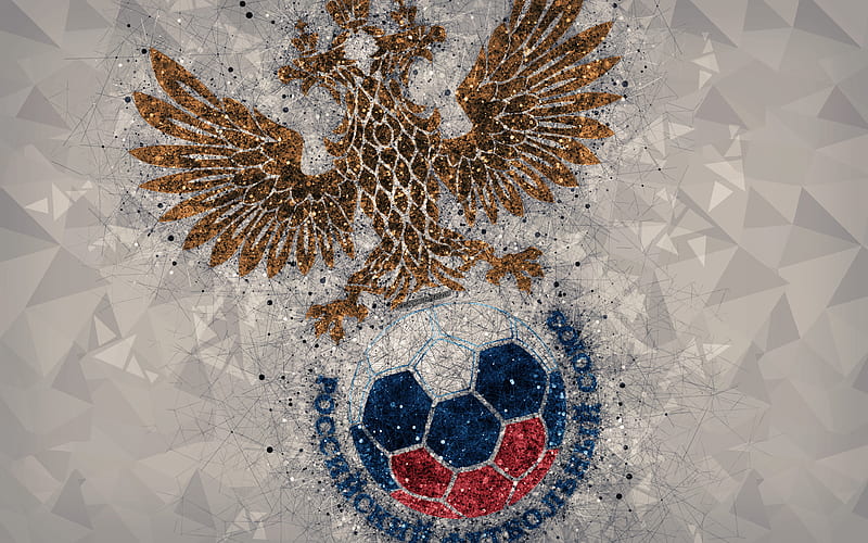 Russia national football team geometric art, logo, gray abstract background, UEFA, Europe, emblem, Russian Federation, football, grunge style, creative art, HD wallpaper